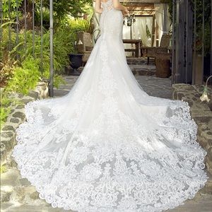 Sweetheart Lace Mermaid Wedding Gown W/ Long Trail
